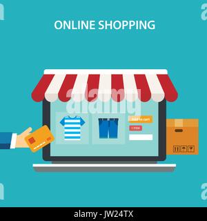 Shopping on line concept design piatto Illustrazione Vettoriale
