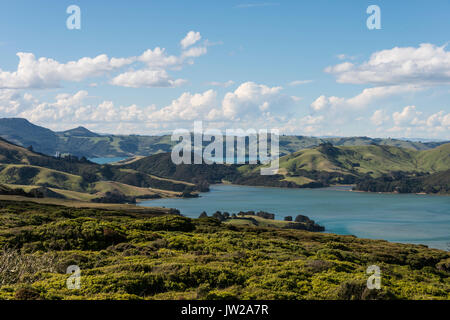 Ingresso Hoopers, ingresso nel verde paesaggio collinare, Dunedin, Penisola di Otago, Isola del Sud, Nuova Zelanda, Oceania Foto Stock