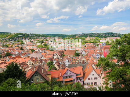 Vista dal castello sull'Altstadt o il centro storico di Tubinga, Baden Wurttemberg, Germania. Foto Stock