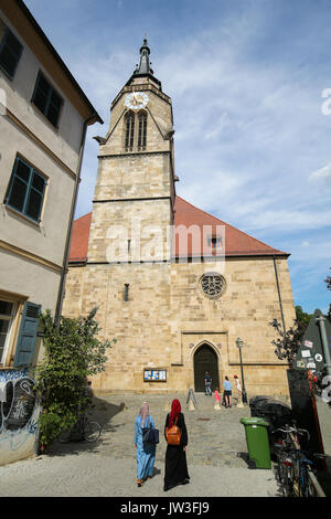 Stiftskirche, un tardo gotica chiesa costruita nel 1470 nel centro storico di Tubinga, Baden Wurttemberg, Germania. Foto Stock
