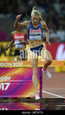 Londra, Regno Unito. 11 Ago, 2017. Il vincitore Emma Coburn, DEGLI STATI UNITI D'AMERICA competere nel 3000 metro steeple chase finale a Londra presso la IAAF 2017 Campionati del Mondo di atletica leggera. Credito: Ulrik Pedersen/Alamy Live News Foto Stock