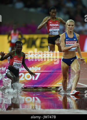 Londra, Regno Unito. 11 Ago, 2017. Il vincitore Emma Coburn, DEGLI STATI UNITI D'AMERICA competere nel 3000 metro steeple chase finale a Londra presso la IAAF 2017 Campionati del Mondo di atletica leggera. Credito: Ulrik Pedersen/Alamy Live News Foto Stock