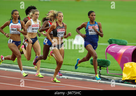 Londra, Regno Unito. 11 Ago, 2017. Londra, Agosto 11 2017 . Adelle Tracey, Gran Bretagna, Hedda Hynne, Norvegia, Melissa Vescovo, Canada e Ajee Wilson, STATI UNITI D'AMERICA, nel femminile 800m semi-finale sul giorno 8 della IAAF London 2017 Campionati del mondo presso il London Stadium. Credito: Paolo Davey/Alamy Live News Foto Stock