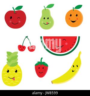 Cartoon caratteri di frutta vettore icona impostare Illustrazione Vettoriale