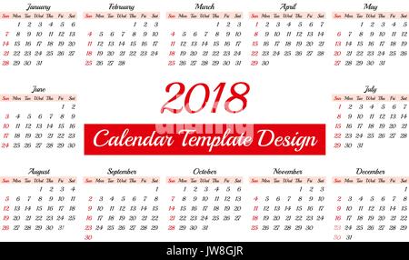 Calendario giornaliero 2018 Modello Pianificatore Illustrazione Vettoriale