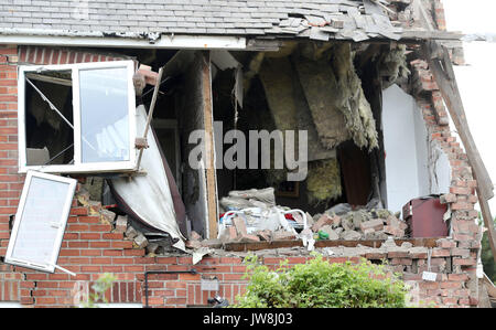 Danni a proprietà in Rosslyn Avenue, Sunderland, dopo un'esplosione. Foto Stock