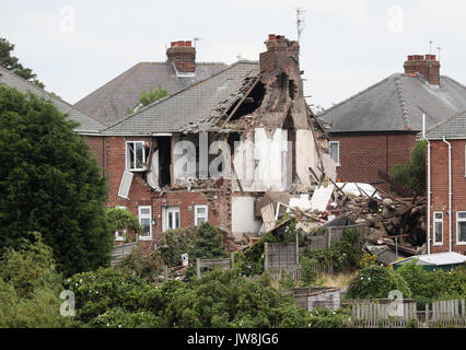 Danni a proprietà in Rosslyn Avenue, Sunderland, dopo un'esplosione. Foto Stock