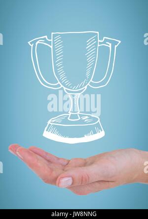Composito Digitale della persona in possesso di un icona del trofeo Foto Stock