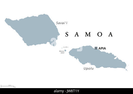 Samoa mappa politico con capitale Apia e etichetta inglese. Stato indipendente e isola il paese nella regione Polinesiano dell'Oceano Pacifico. Foto Stock