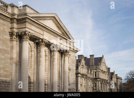 Dettagli architettonici all'interno dei motivi del Trinity College a Dublino, Irlanda Foto Stock