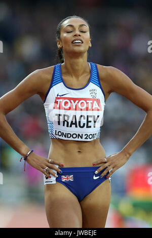 Gran Bretagna Adelle Tracey durante la donna 800m semi-finale riscaldare uno durante il giorno otto del 2017 IAAF Campionati del mondo presso il London Stadium. Foto Stock