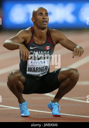 Damian Warner del Canada durante il giorno otto dei campionati mondiali IAAF 2017 al London Stadium. PREMERE ASSOCIAZIONE foto. Data foto: Venerdì 11 agosto 2017. Guarda la storia della Pennsylvania Athletics World. Il credito fotografico dovrebbe essere: Martin Rickett/PA filo. RESTRIZIONI: Solo per uso editoriale. Nessuna trasmissione audio o immagini in movimento e nessuna simulazione video Foto Stock