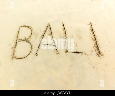 Iscrizione sulla sabbia Bali. Foto Stock