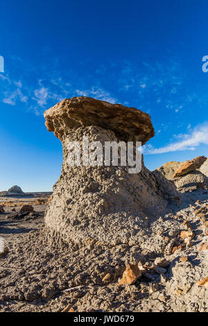 A forma di testa di fungo caprock formazioni nel Bisti/De-Na-Zin Deserto vicino a Farmington, Nuovo Messico, STATI UNITI D'AMERICA Foto Stock