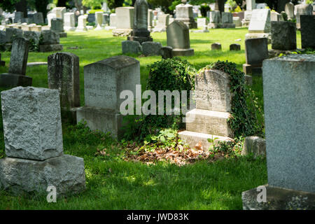 Righe di ben tenute grave pietre in Rochester New York Foto Stock