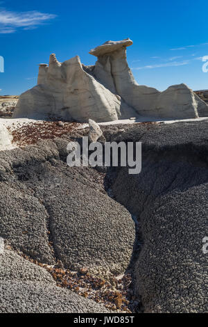 Hoodoos rabboccato con disco caprock nel Bisti/De-Na-Zin Deserto vicino a Farmington, Nuovo Messico, STATI UNITI D'AMERICA Foto Stock