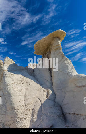 Hoodoos rabboccato con disco caprock nel Bisti/De-Na-Zin Deserto vicino a Farmington, Nuovo Messico, STATI UNITI D'AMERICA Foto Stock