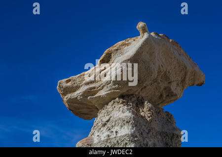 Wolf-come caprock crea un pauroso hoodoo in Bisti/De-Na-Zin Deserto vicino a Farmington, Nuovo Messico, STATI UNITI D'AMERICA Foto Stock