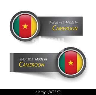 Icona bandiera ed etichetta con testo made in Camerun . Illustrazione Vettoriale