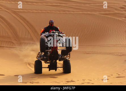 Impennata nel deserto su un quadbike Foto Stock