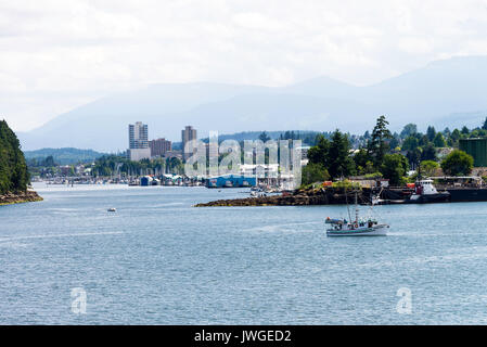 Il nostro arrivo a Nanaimo sull'Isola di Vancouver a bordo di un Traghetto BC dalla baia a ferro di cavallo della Columbia britannica in Canada Foto Stock