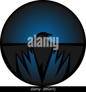 Crow occhio e ali icona cerchio blu Illustrazione Vettoriale