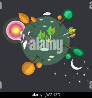 Terra con sun icona in stile piatto Illustrazione Vettoriale