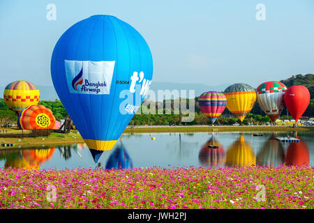 CHIANG RAI, Tailandia - 16 febbraio : palloncino colorato al parco SINGHA CHIANG RAI Balloon Fiesta 2017 , provincia di Chiang Rai, Thailandia. Foto Stock