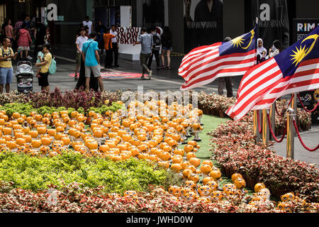 Kuala Lumpur, Malesia. 12 Agosto, 2017. Rimau è la mascotte ufficiale per il Kuala Lumpur 2017 XXIX GIOCHI DEL MARE. La mascotte figurina esposti al pubblico si trova al di fuori di un centro commerciale di Kuala Lumpur. © Danny Chan/Alamy Live News. Foto Stock