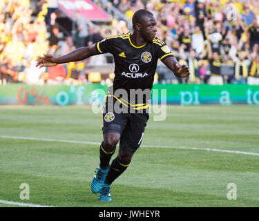 Columbus, U.S.A. 12 Ago, 2017. Agosto 12, 2017:Columbus Crew centrocampista Kekuta Manneh legami il match per Columbus 1-1 contro Chicago nel loro corrispondono a Mapfre Stadium. olumbus, Ohio, Stati Uniti d'America Credito: Brent Clark/Alamy Live News Foto Stock