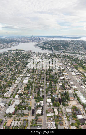 Vista aerea di Wallingford e Fremont, Seattle, WA, Stati Uniti d'America Foto Stock