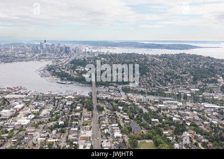 Vista aerea di Wallingford e Fremont, Seattle, WA, Stati Uniti d'America Foto Stock