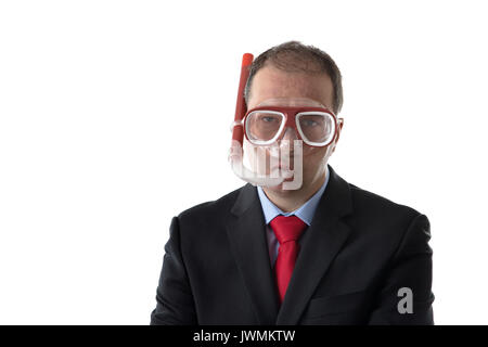 Uomo d'affari di indossare una maschera e snorkel Foto Stock