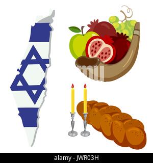 Rosh Hashanah, Shana Tova vettore piatto set di icone. Illustrazione Vettoriale