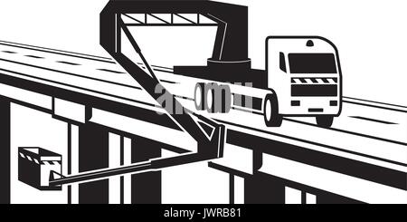 Macchinari di sollevamento sul ponte dell'autostrada - illustrazione vettoriale Illustrazione Vettoriale