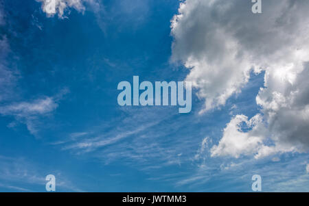 Nuvola grigio su un Cielo di estate blu. drammatico sfondo meteo con dinamica disposizione cloud Foto Stock