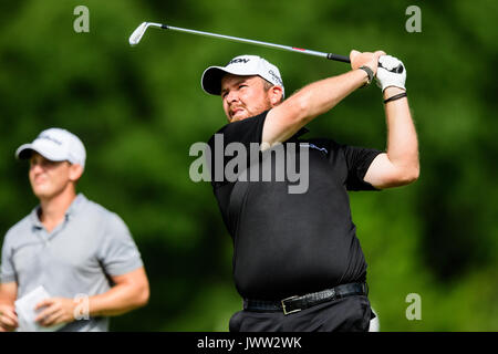 Charlotte, NC, Stati Uniti d'America. 13 Agosto, 2017. Il Golfer Shane Lowry durante il campionato di PGA domenica 13 agosto 2017 a cava di quaglia in Charlotte, NC. Giacobbe Kupferman/CSM/Alamy Live News Foto Stock