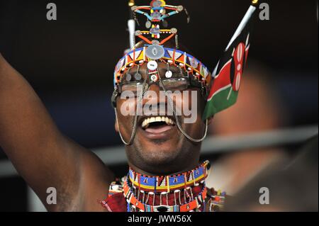 Londra, Regno Unito. 13 Agosto, 2017. Un africano sostenitore. IAAF mondiale di atletica. London Olympic Stadium. Queen Elizabeth Olympic Park. Stratford. Londra, Regno Unito. 13 Ago, 2017. Credito: Sport In immagini/Alamy Live News Foto Stock