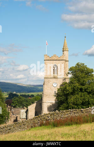 St Margarets chiesa torre, Hawes, Wensleydale, North Yorkshire, Inghilterra, Regno Unito Foto Stock