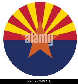Round Arizona bandiera di stato icona vettore isolato su sfondo bianco. Stati Uniti d'America Arizona State flag button Illustrazione Vettoriale