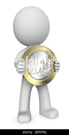 Dude 3D carattere tenere grandi monete in euro. 3D Render. Foto Stock