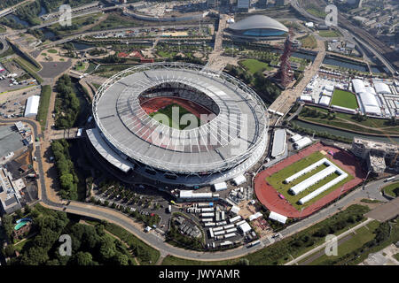 Vista aerea del London Stadium, Queen Elizabeth Park, London, Regno Unito Foto Stock