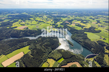 Diga Ennepetal Radevormwald, fiume Ennepe, Bergisches paese paesaggio di campi, Ennepetal, Ruhr, Renania settentrionale-Vestfalia, Germania, Ennepetal, Europa, Aeria Foto Stock