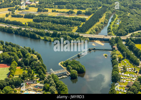 E Bleichstein Volme estuario della Ruhr, Valle della Ruhr, Herdecke, Ruhr, Renania settentrionale-Vestfalia, Germania, Europa, Herdecke, vista aerea, vista aerea, antenna pho Foto Stock