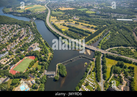 E Bleichstein Volme estuario della Ruhr, Valle della Ruhr, Herdecke, Ruhr, Renania settentrionale-Vestfalia, Germania, Europa, Herdecke, vista aerea, vista aerea, antenna pho Foto Stock