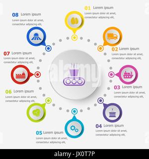 Una infografica modello con la catena di fornitura delle icone, vettore di stock Illustrazione Vettoriale