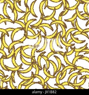 Banana seamless pattern. Infinite banane giallo sul retro bianco Illustrazione Vettoriale