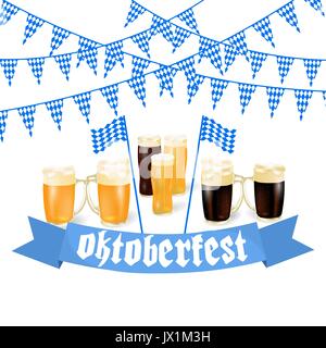 Oktoberfest banner di colore bavarese. Luce e birra scura. Festa della Bavaria bianco e blu ribbon Oktoberfest. illustrazione Illustrazione Vettoriale