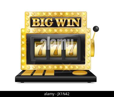 Golden slot machine vince il jackpot. Lucky 7 nel gioco d'azzardo gioco isolato su sfondo bianco. Grande Casino vincere slot machine illustrazione vettoriale Illustrazione Vettoriale