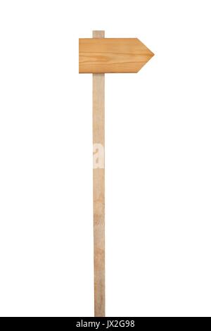 Direzione di legno segno isolato su sfondo bianco Foto Stock